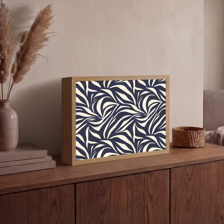 Bladvormen - Blauw - Patroon - Wit Light Box met batterij (Wandlamp) middel 907 -sfeer2