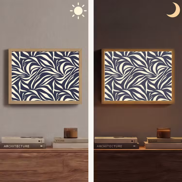 Bladvormen - Blauw - Patroon - Wit Light Box met batterij (Wandlamp) middel 907 -sfeer3