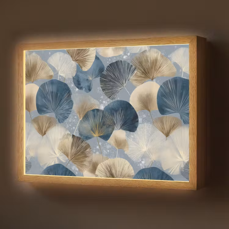 Bladeren - Abstract - Goud - Blauw Light Box met batterij (Wandlamp) middel -z3d_website