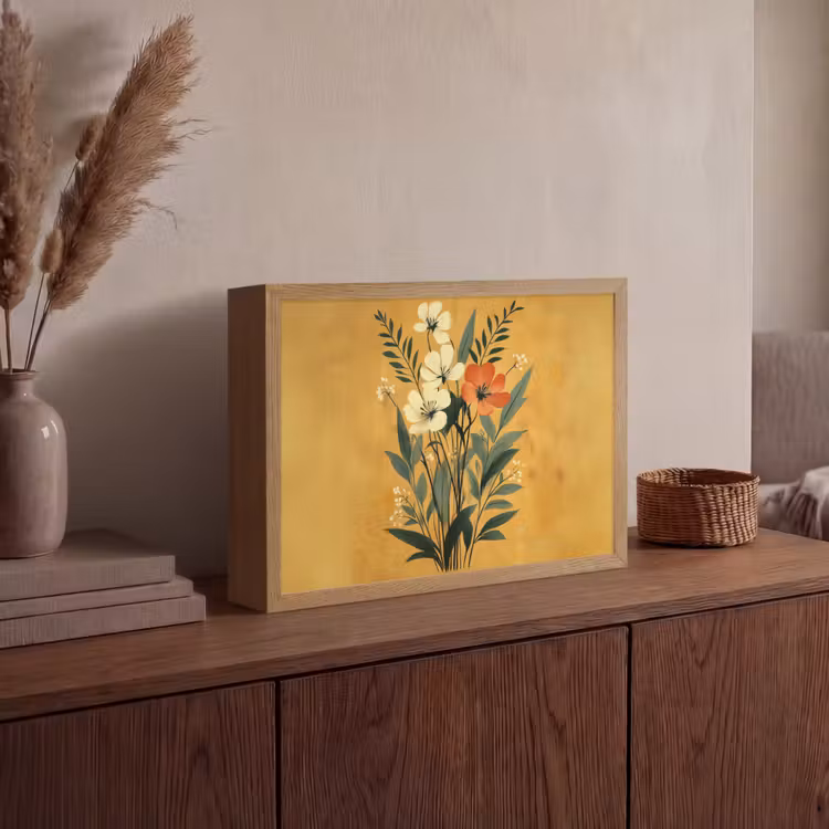 Bladeren - Boeket - Bloemen - Geel Light Box met batterij (Wandlamp) middel -sfeer2