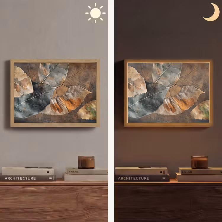 Bladeren - Bruin - Herfst - Natuur Light Box met batterij (Wandlamp) middel -sfeer3