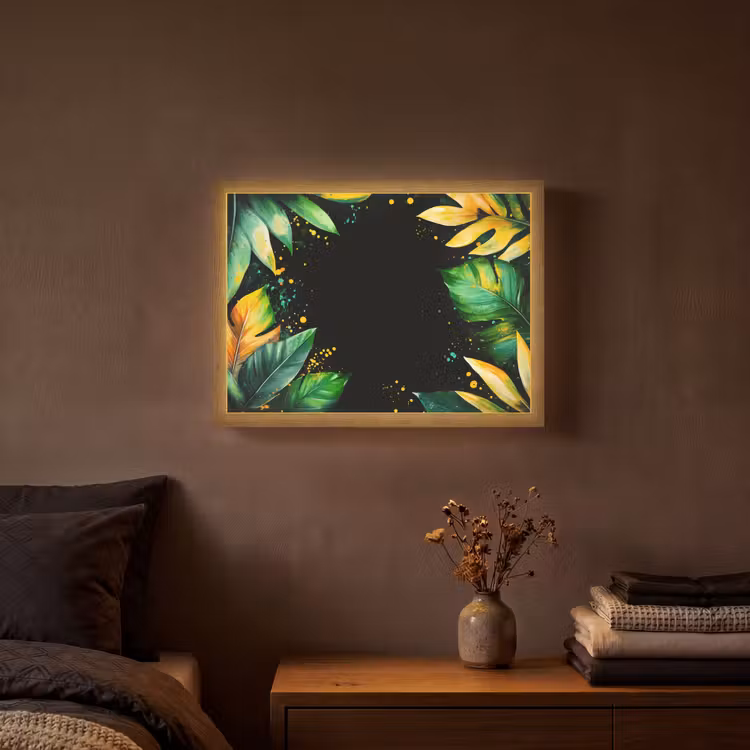Bladeren - Groen - Geel - Verf - Jungle Light Box met batterij (Wandlamp) middel -sfeer4