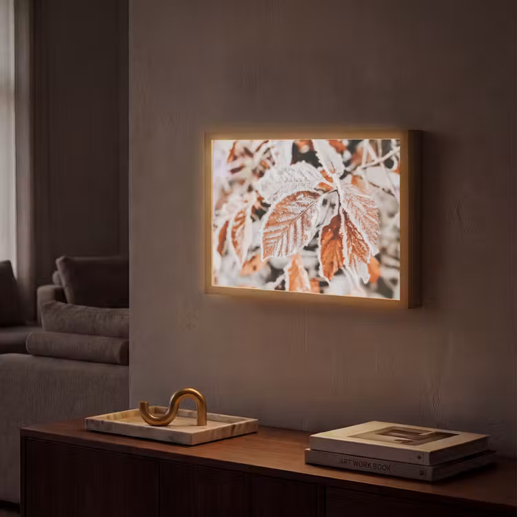Bladeren - IJs - Winter - Natuur Light Box met batterij (Wandlamp) middel -sfeer1
