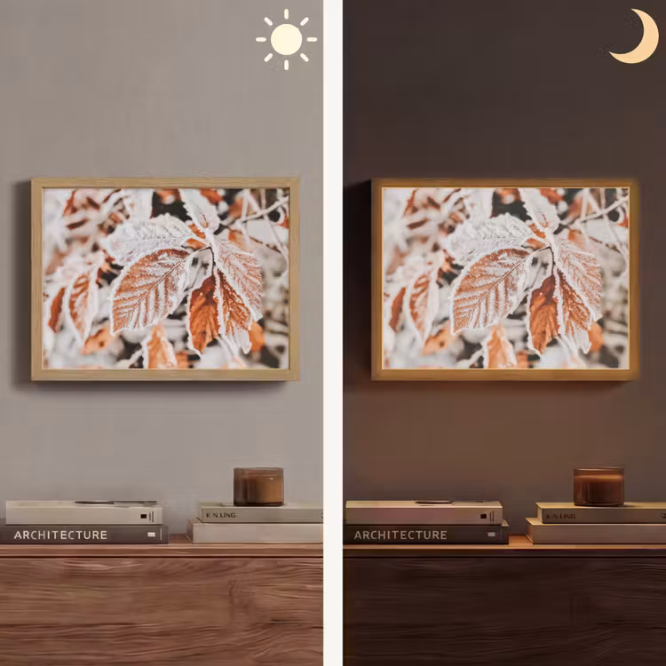 Bladeren - IJs - Winter - Natuur Light Box met batterij (Wandlamp) middel -sfeer3