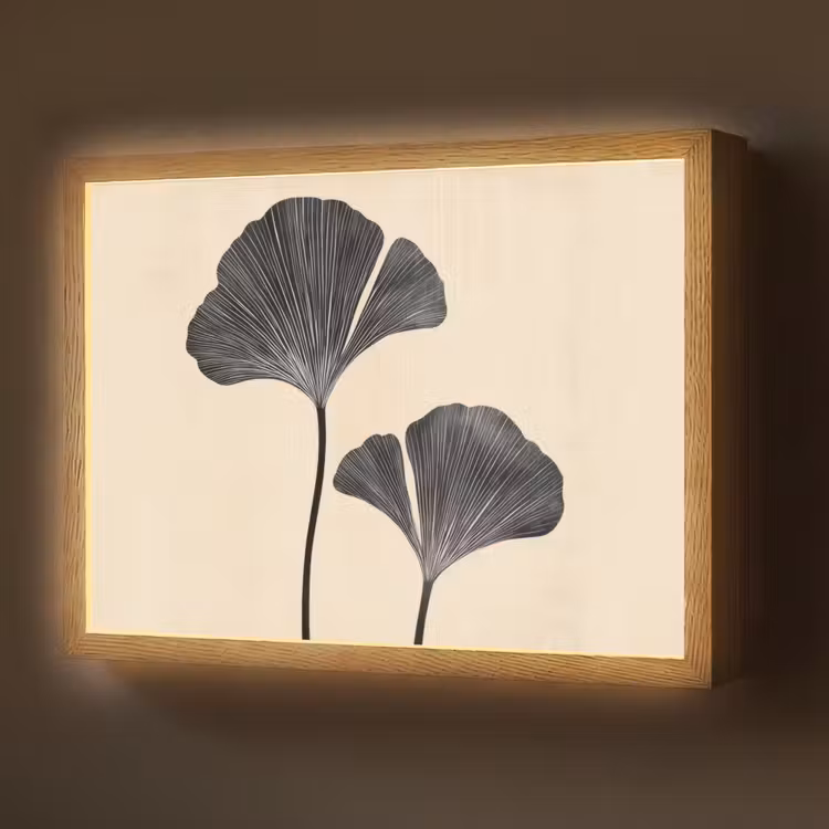 Bladeren - Minimalistisch - Zwart Light Box met batterij (Wandlamp) middel -z3d_website