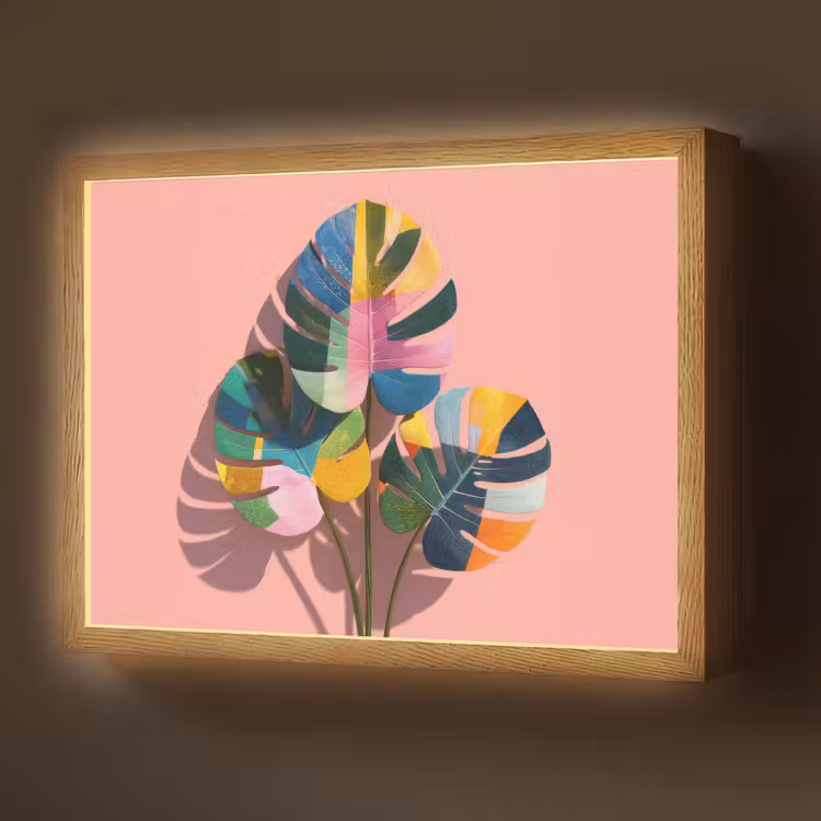 Bladeren - Geschilderd - Vlakken - Kleurrijk Light Box met batterij (Wandlamp) middel -z3d_website