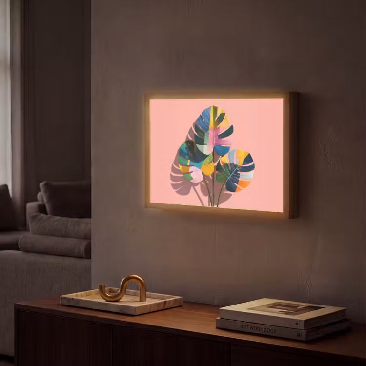 Bladeren - Geschilderd - Vlakken - Kleurrijk Light Box met batterij (Wandlamp) middel -sfeer1