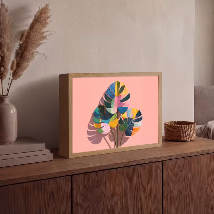 Bladeren - Geschilderd - Vlakken - Kleurrijk Light Box met batterij (Wandlamp) middel -sfeer2