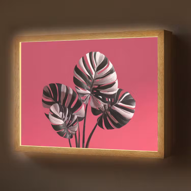 Bladeren - Rond - Roze Light Box met batterij (Wandlamp) middel -z3d_website
