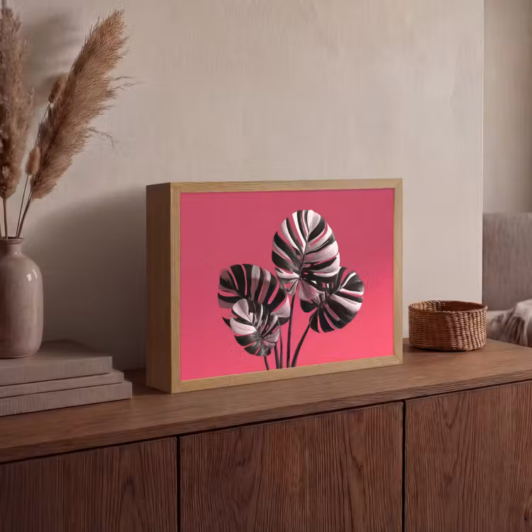 Bladeren - Rond - Roze Light Box met batterij (Wandlamp) middel -sfeer2