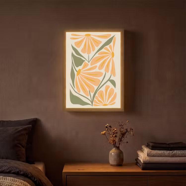 Blaadjes - Zachtoranje - Bloemen Light Box met batterij (Wandlamp) middel -sfeer4