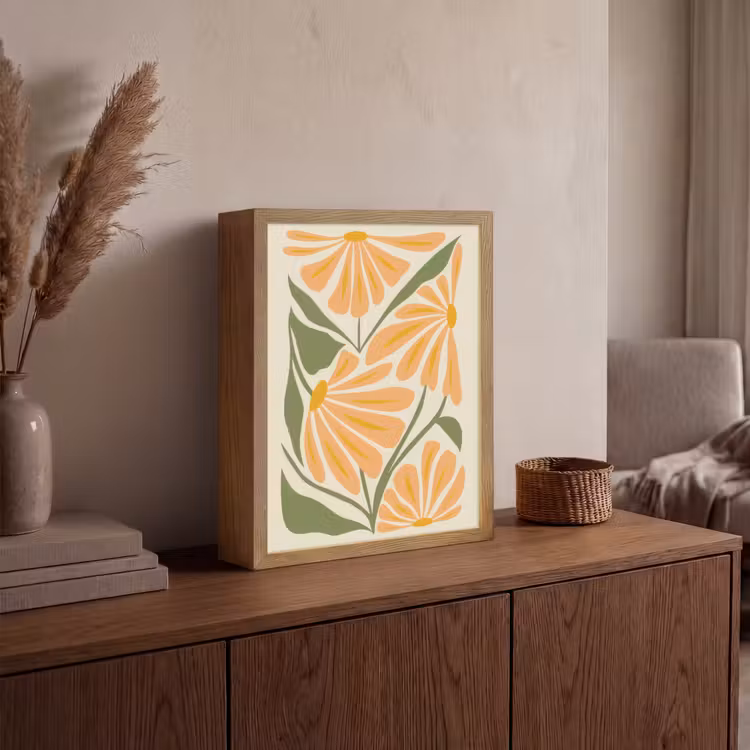 Blaadjes - Zachtoranje - Bloemen Light Box met batterij (Wandlamp) middel -sfeer2