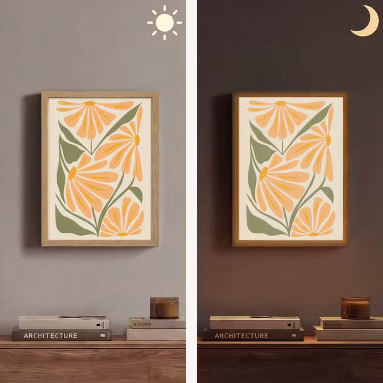 Blaadjes - Zachtoranje - Bloemen Light Box met batterij (Wandlamp) middel -sfeer3
