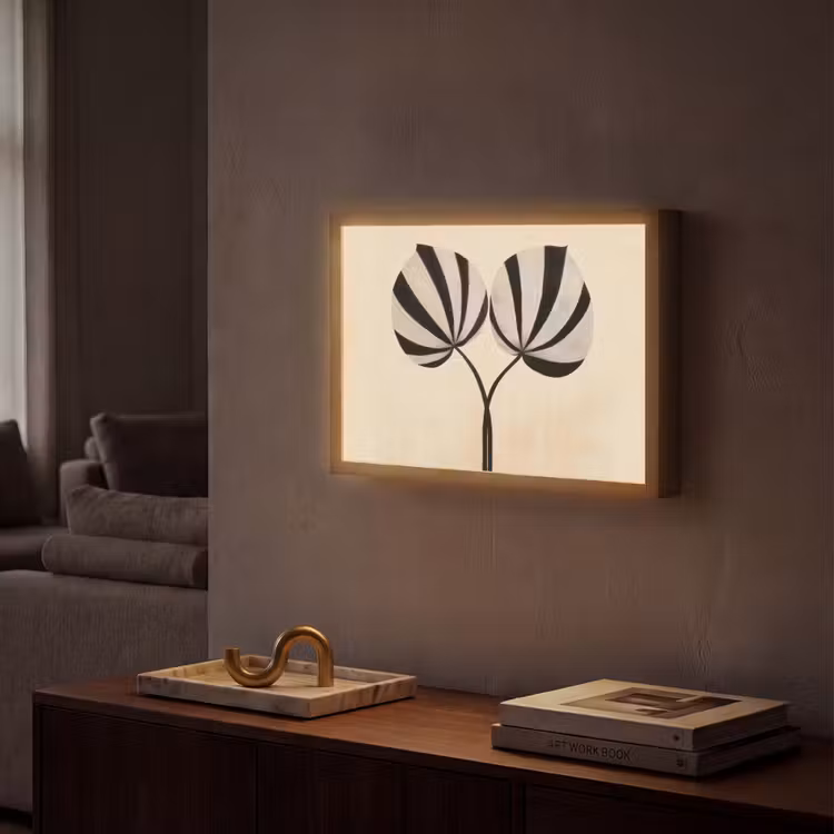 Bladeren - Gestreept - Stengel - Beige Light Box met batterij (Wandlamp) middel -sfeer1