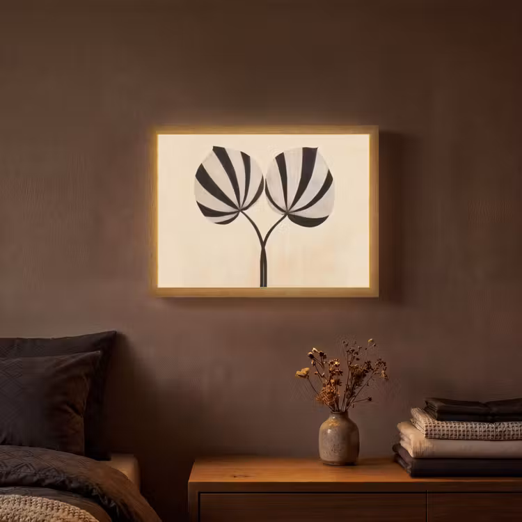 Bladeren - Gestreept - Stengel - Beige Light Box met batterij (Wandlamp) middel -sfeer4