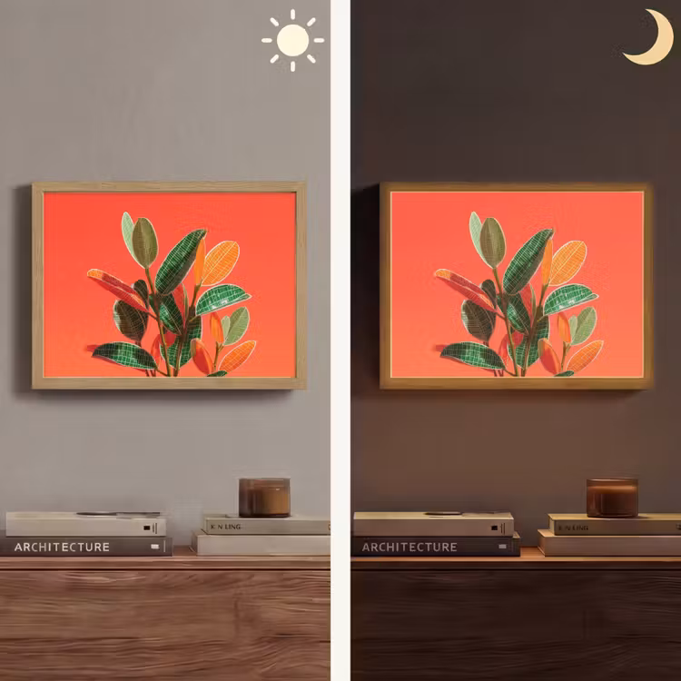 Bladeren - Nerven - Oranje - Structuur Light Box met batterij (Wandlamp) middel -sfeer3