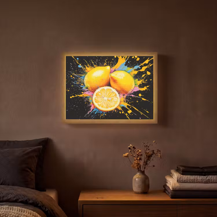 Citroen - Graffiti - Kleurrijk - Verf - Modern Light Box met batterij (Wandlamp) middel -sfeer4