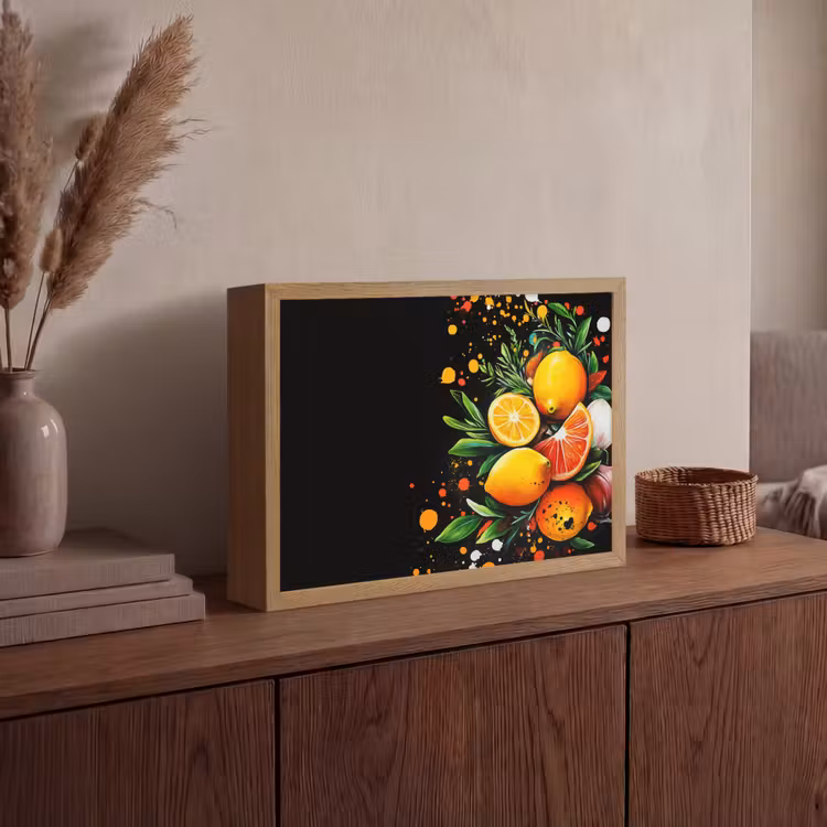 Citroenen - Zwart - Kruiden - Graffiti - Verf Light Box met batterij (Wandlamp) middel -sfeer2