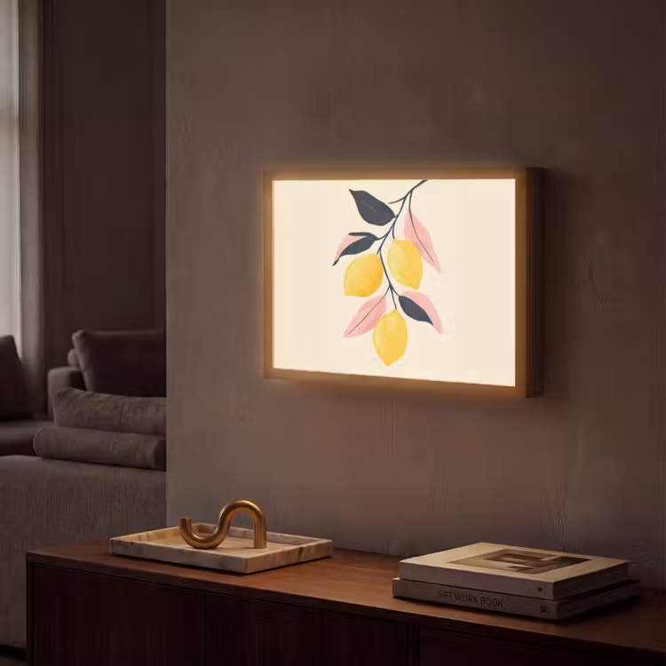 Citroenen - Felgeel - Tak - Bladeren Light Box met batterij (Wandlamp) middel -sfeer1