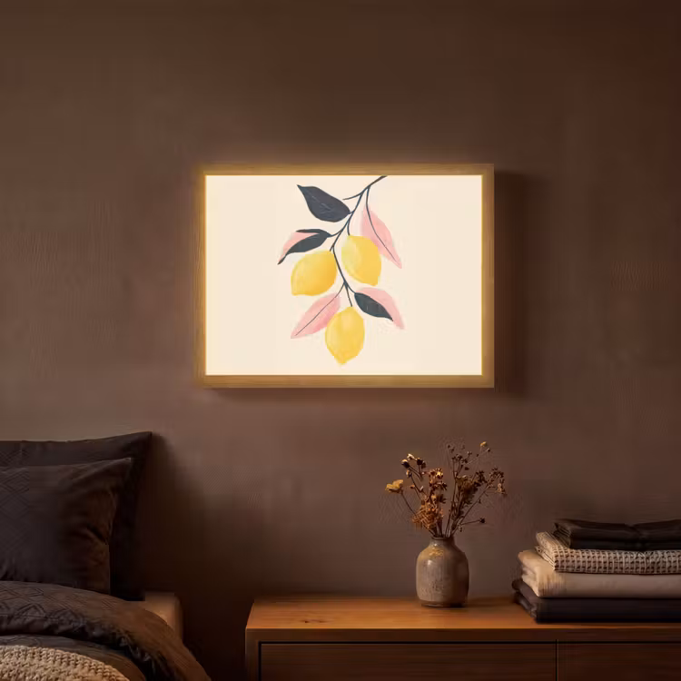 Citroenen - Felgeel - Tak - Bladeren Light Box met batterij (Wandlamp) middel -sfeer4