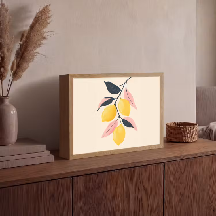 Citroenen - Felgeel - Tak - Bladeren Light Box met batterij (Wandlamp) middel -sfeer2