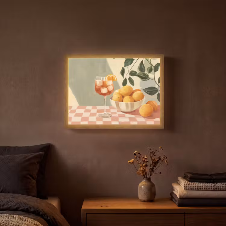 Citroenen - Glas - Tafelkleed - Geblokt Light Box met batterij (Wandlamp) middel -sfeer4