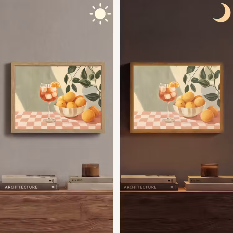 Citroenen - Glas - Tafelkleed - Geblokt Light Box met batterij (Wandlamp) middel -sfeer3