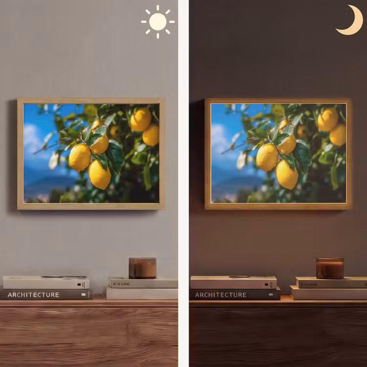 Citroenen - Bladeren - Blauwe lucht Light Box met batterij (Wandlamp) middel -sfeer3