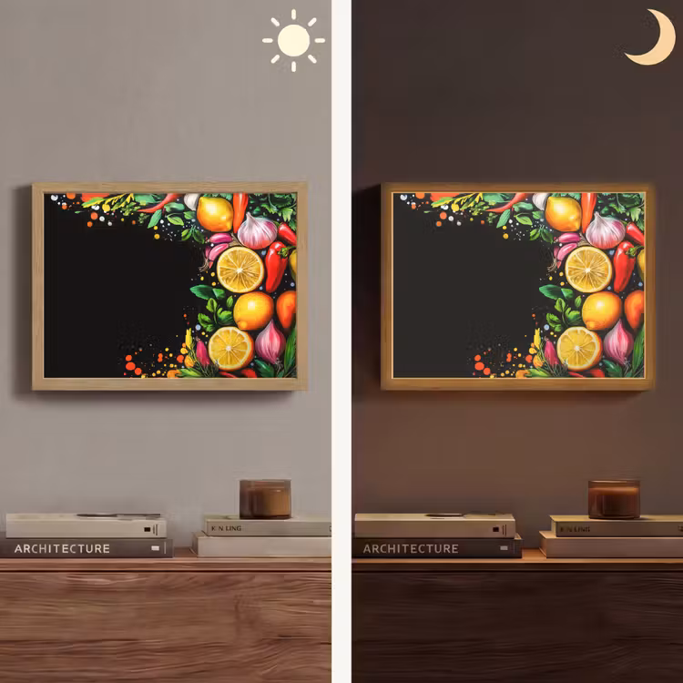 Citroenen - Peper - Kruiden - Graffiti - Verf - Abstract Light Box met batterij (Wandlamp) middel -sfeer3