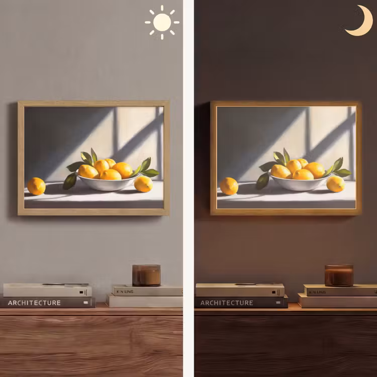 Citroenen - Stilleven - Geel Light Box met batterij (Wandlamp) middel -sfeer3
