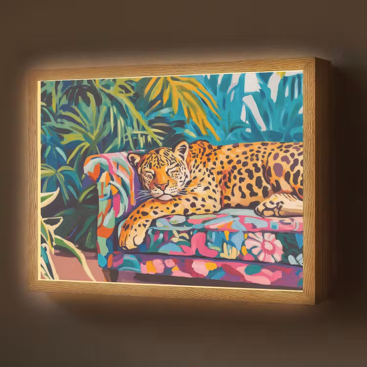 Luipaard - Kleurrijk - Tropisch Light Box met batterij (Wandlamp) middel -z3d_website