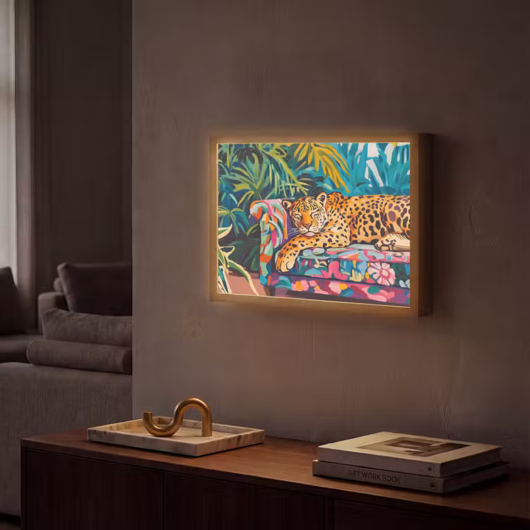 Luipaard - Kleurrijk - Tropisch Light Box met batterij (Wandlamp) middel -sfeer1