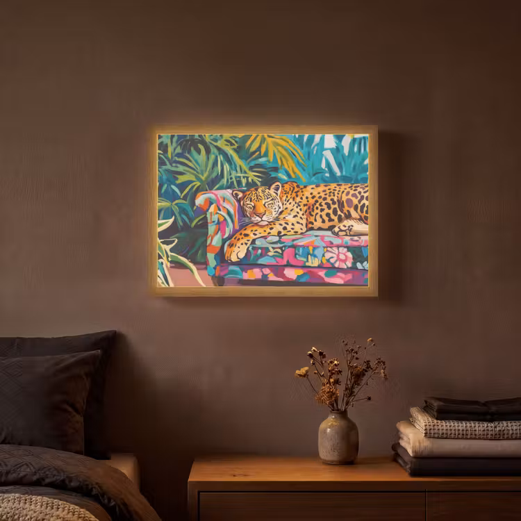 Luipaard - Kleurrijk - Tropisch Light Box met batterij (Wandlamp) middel -sfeer4