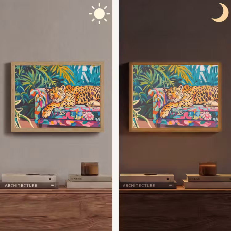 Luipaard - Kleurrijk - Tropisch Light Box met batterij (Wandlamp) middel -sfeer3