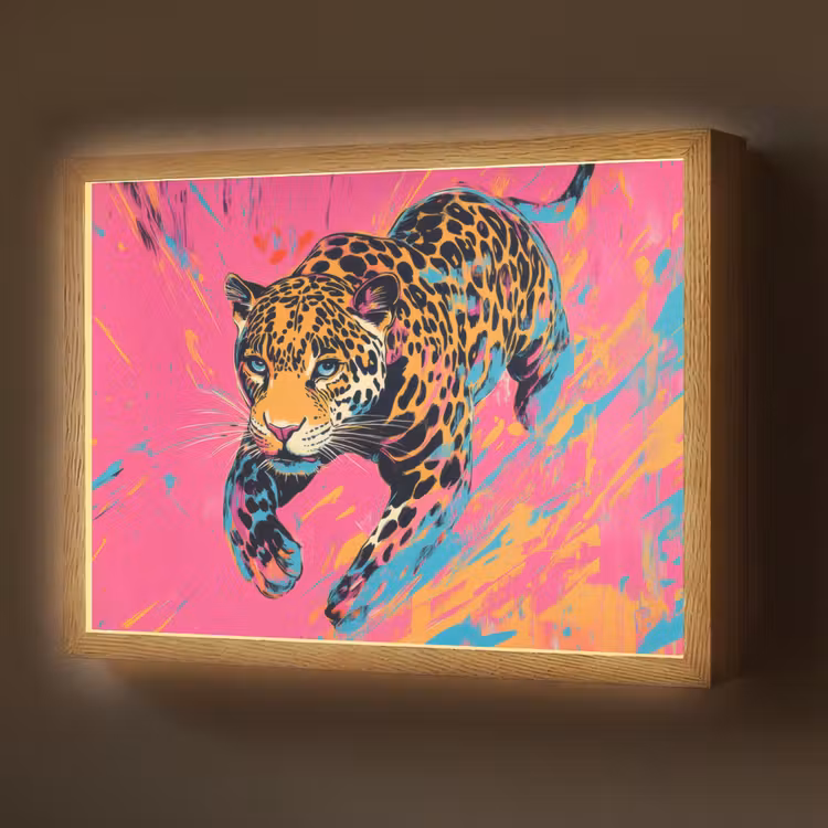 Luipaard - Roze - Oranje - Blauw - Verf Light Box met batterij (Wandlamp) middel -z3d_website