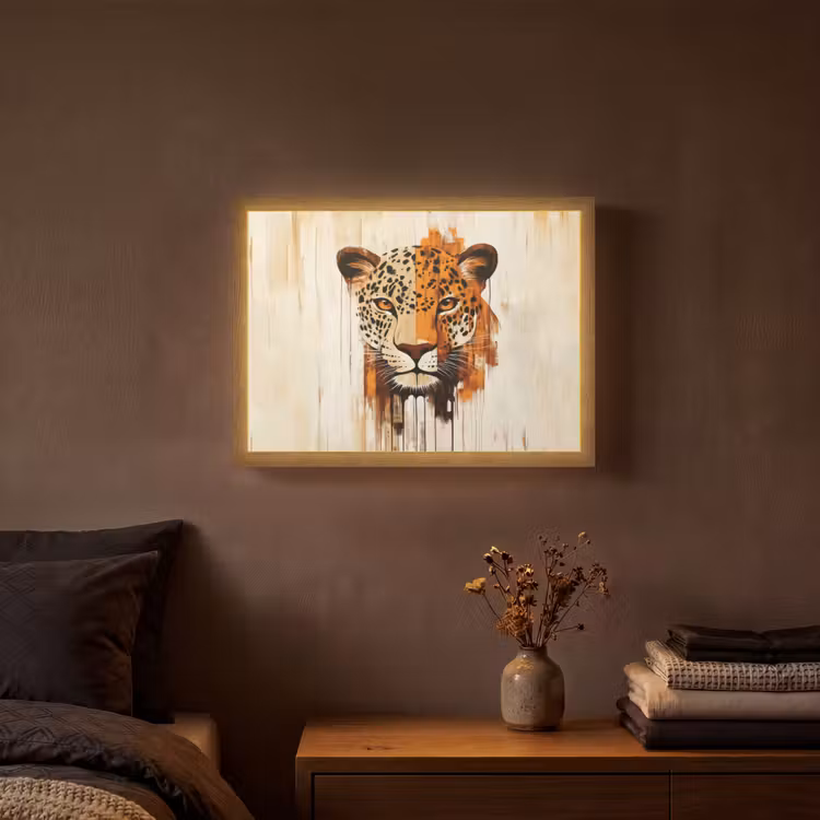 Luipaard - Symmetrisch - Strepen Light Box met batterij (Wandlamp) middel -sfeer4