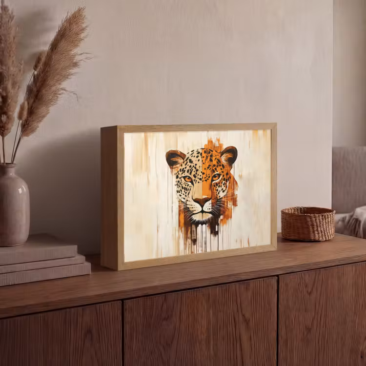 Luipaard - Symmetrisch - Strepen Light Box met batterij (Wandlamp) middel -sfeer2