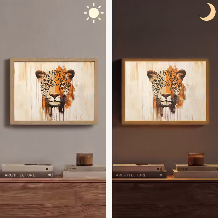 Luipaard - Symmetrisch - Strepen Light Box met batterij (Wandlamp) middel -sfeer3