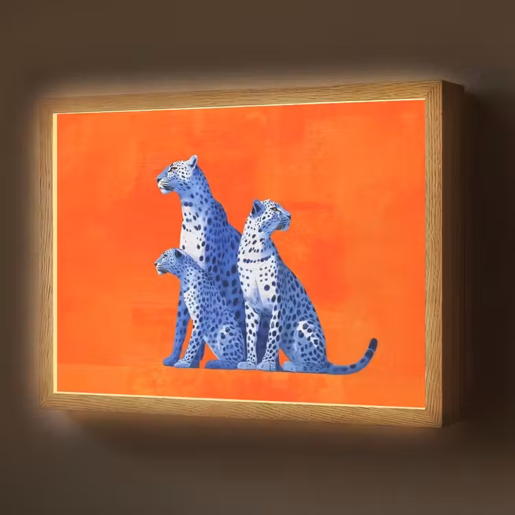 Luipaarden - Stippen - Oranje Light Box met batterij (Wandlamp) middel -z3d_website