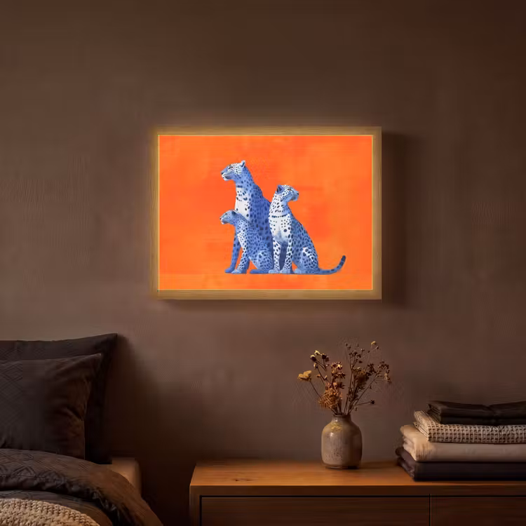 Luipaarden - Stippen - Oranje Light Box met batterij (Wandlamp) middel -sfeer4