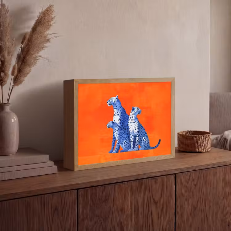 Luipaarden - Stippen - Oranje Light Box met batterij (Wandlamp) middel -sfeer2