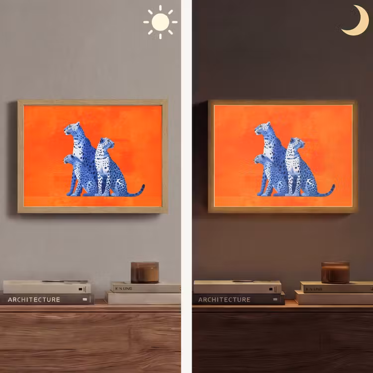 Luipaarden - Stippen - Oranje Light Box met batterij (Wandlamp) middel -sfeer3