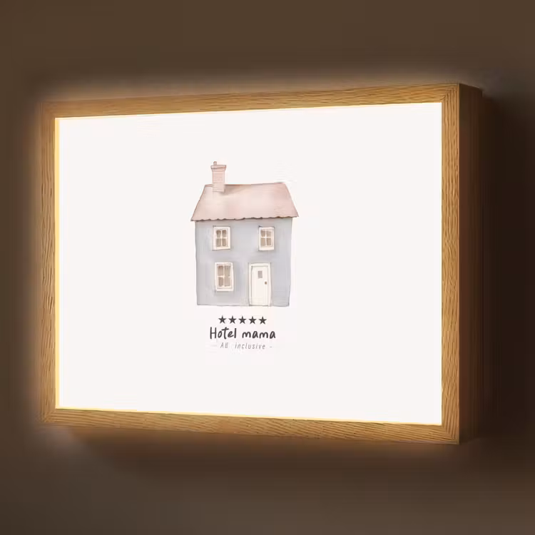 Lichtblauw - Huisje - Mama - Tekst Light Box met batterij (Wandlamp) middel -z3d_website