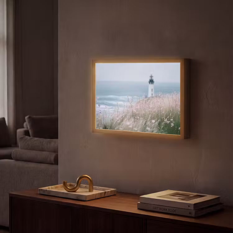 Vuurtoren - Klif - Zee - Bloemen Light Box met batterij (Wandlamp) middel -sfeer1