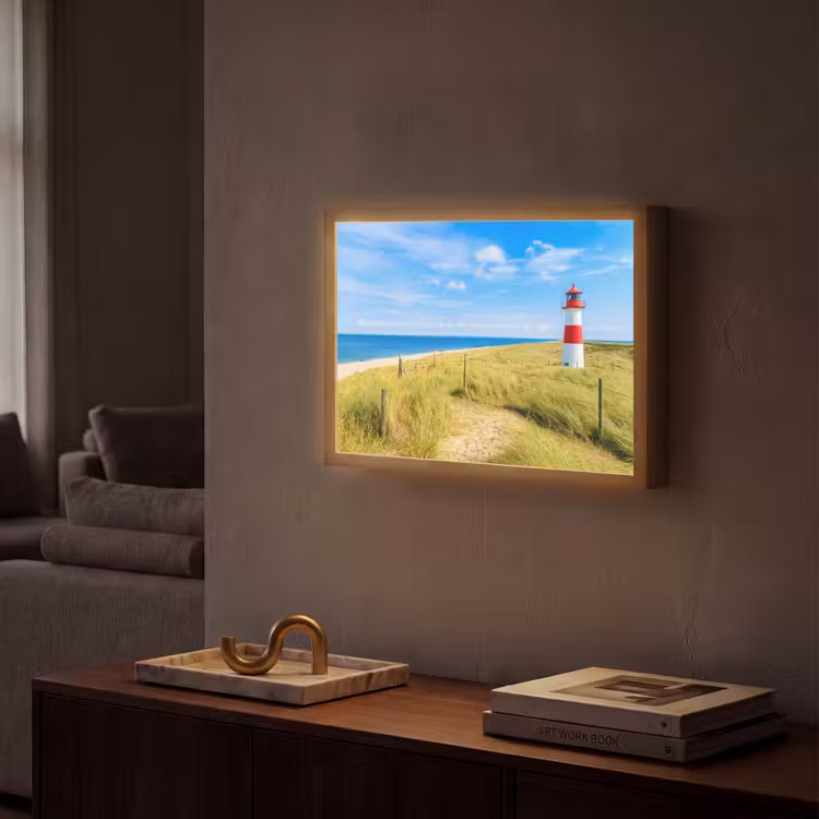 Vuurtoren - Duinen - Strand - Zee - Zomer Light Box met batterij (Wandlamp) middel -sfeer1