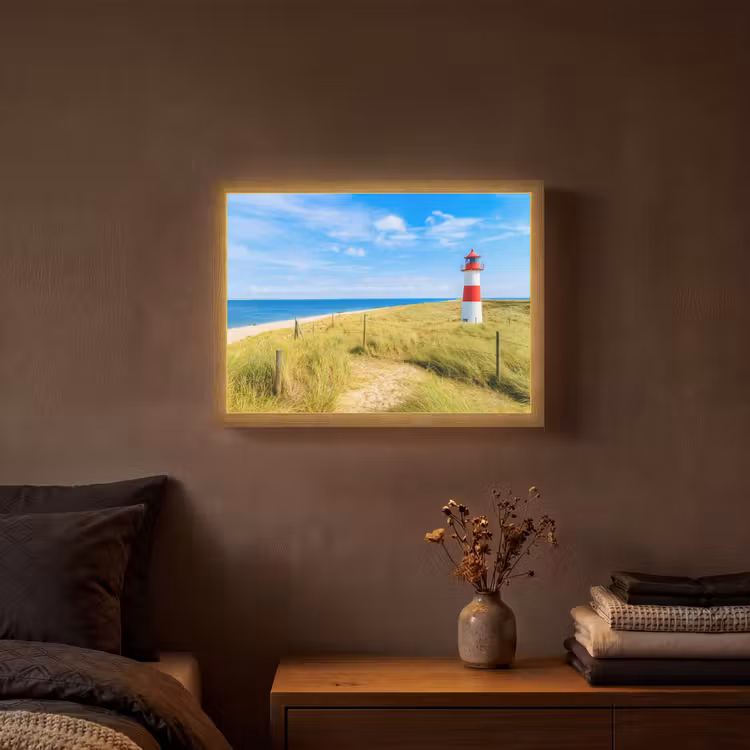 Vuurtoren - Duinen - Strand - Zee - Zomer Light Box met batterij (Wandlamp) middel -sfeer4