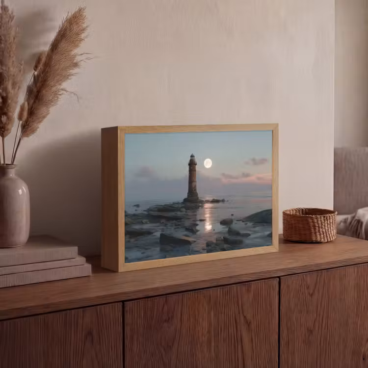 Vuurtoren - Stenen - Water - Maan Light Box met batterij (Wandlamp) middel -sfeer2