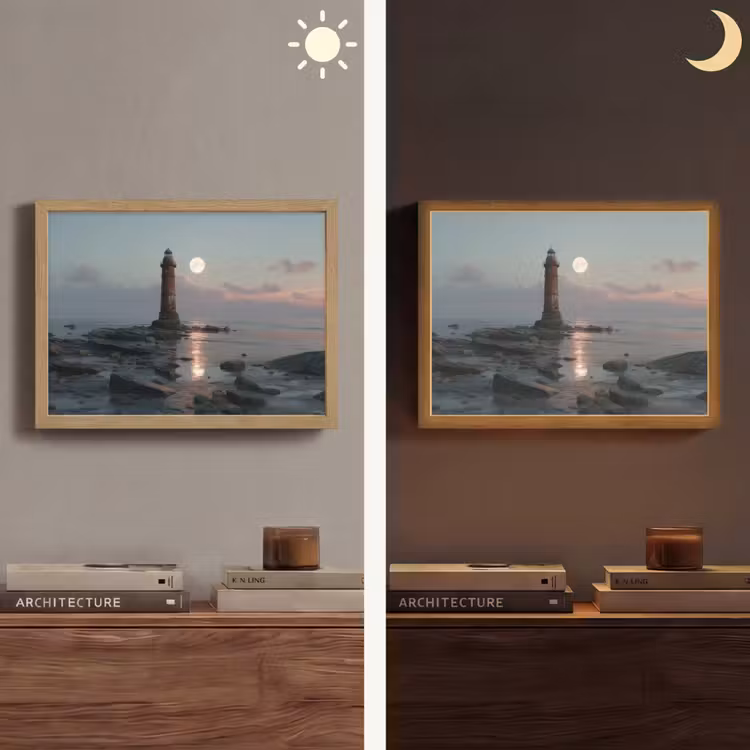 Vuurtoren - Stenen - Water - Maan Light Box met batterij (Wandlamp) middel -sfeer3