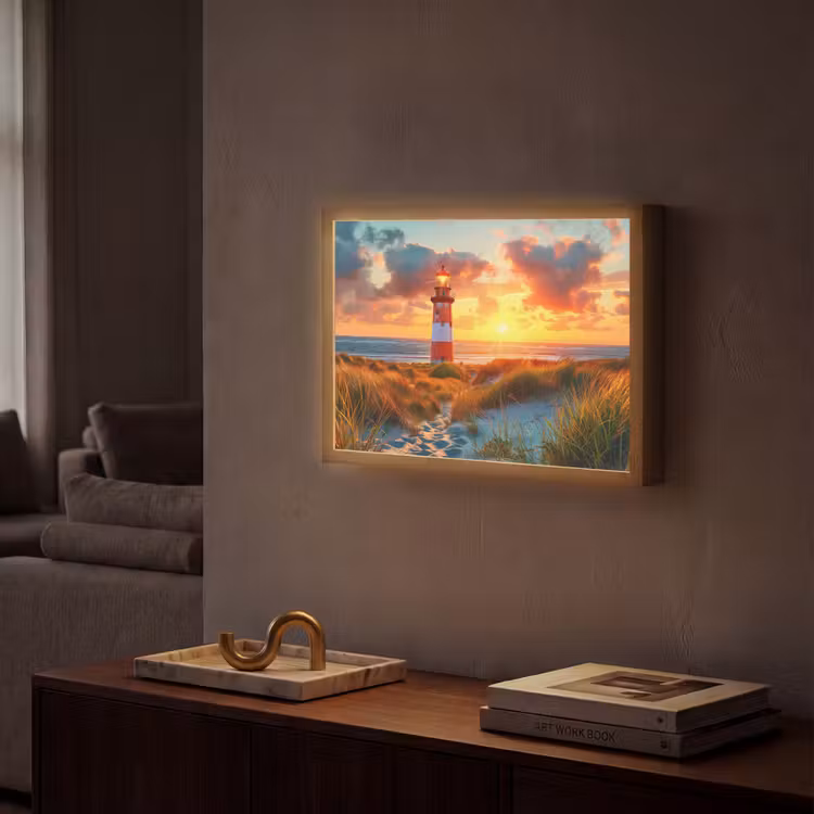 Vuurtoren - Zonsondergang - Duinen - Horizon Light Box met batterij (Wandlamp) middel -sfeer1