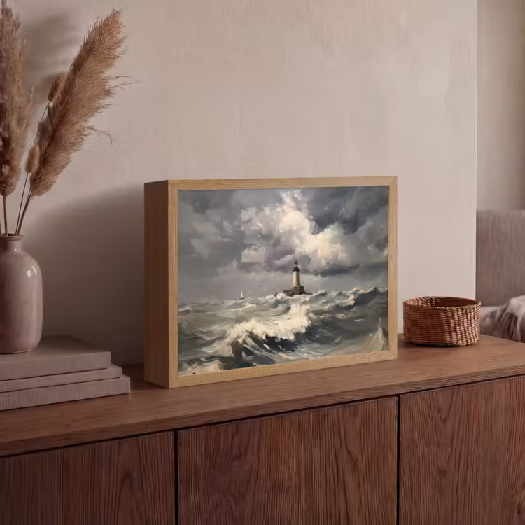Vuurtoren - Golven - Storm Light Box met batterij (Wandlamp) middel -sfeer2